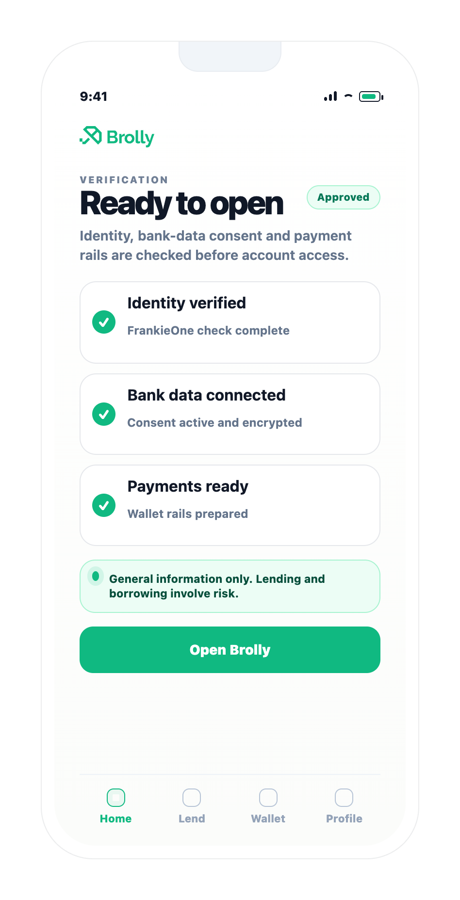 Ready to open Brolly app screen