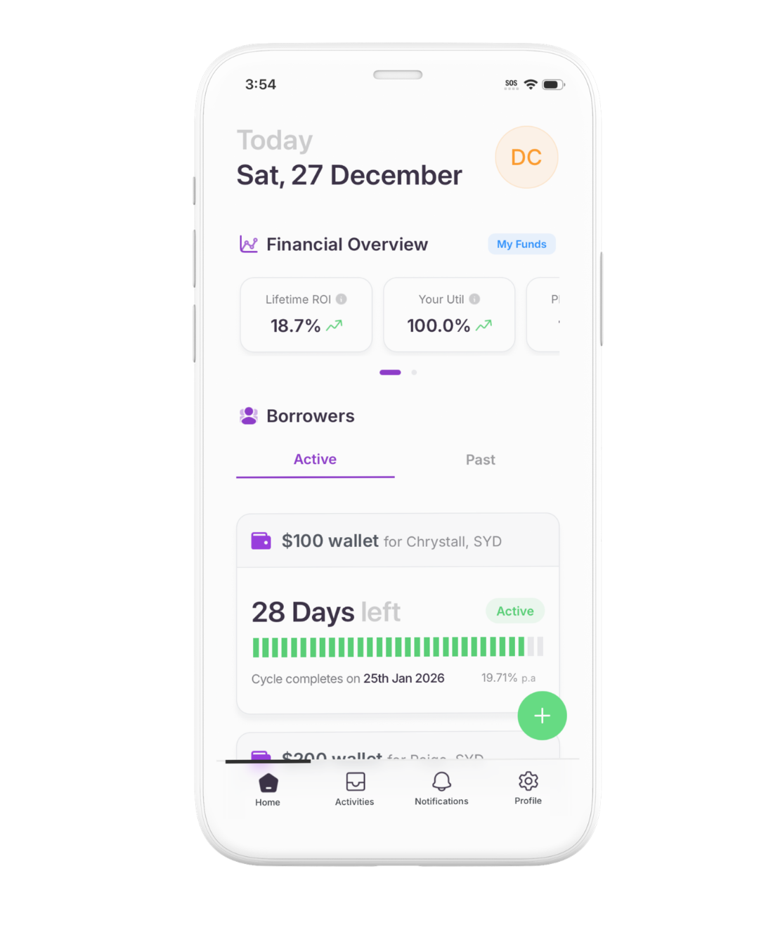 Brolly app active loans screen