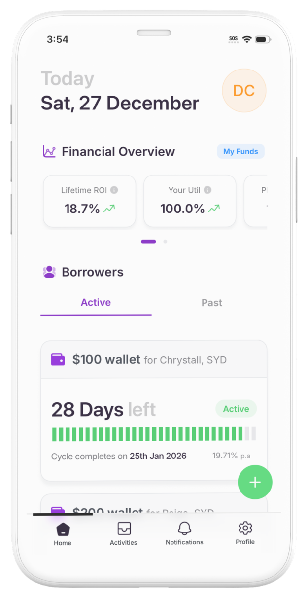 Brolly app active loans screen